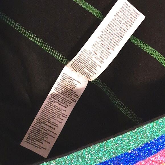 Zumba Wear Rainbow Sparkle Glitter Belted Workout Spellout Black Leggings M - Picture 9 of 13